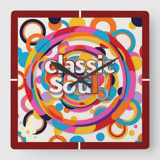 "Retro Rhythms" Fyrkantig Klocka (Framsida)