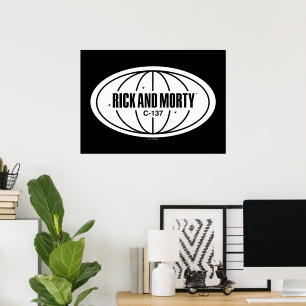 Retro Rick och Morty C-137 Dimension Badge Poster