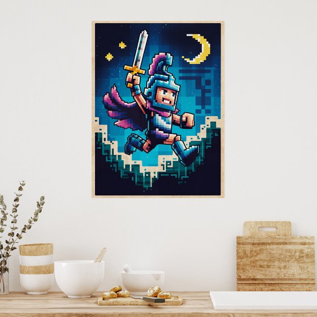 Retro Riddare Pixelerad Poster (Kök)