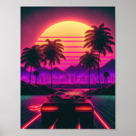 Retro Ride: Tävla Sunset's Synthwaves Poster