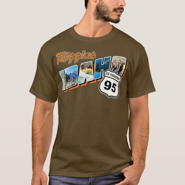 Retro Riggins Idaho Raiting Fishing Camping T Shirt (Framsida)
