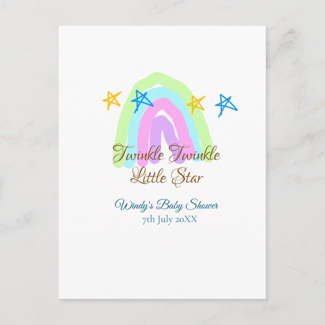 Retro Rinbow twinkle twinkle Little stars baby sh Vykort (Framsida)