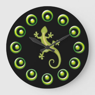 Retro Ringar och Lime Green Lizards Coola Design Stor Klocka