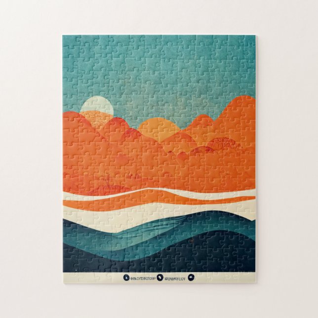 Retro River liggande Illustration Orange Blue Pussel (Vertikal)