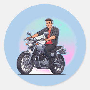 🏍️ Retro Road Rider Klassisk Motorcykel Emblem Runt Klistermärke