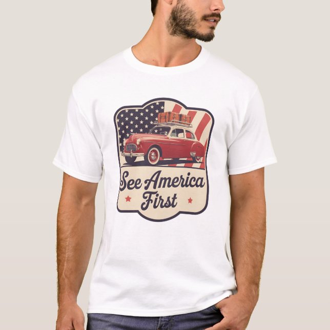 Retro Roadtrip USA 4:e juli Patriotic T Shirt (Framsida)