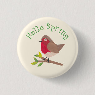 Retro Robin Hej Vår Cute Personlig Vår Knapp
