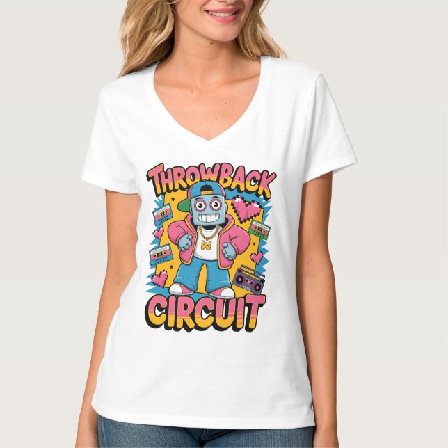 Retro Robot 90s Hip hop Design - Roligtens Tecknad T Shirt (Framsida)