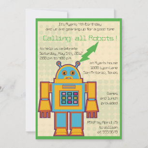 Retro Robot-barns födelsedag-inbjudan -3 Inbjudningar