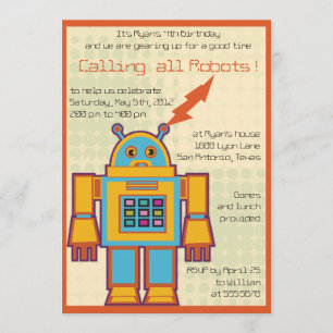 Retro Robot-barns födelsedag inbjudan -4