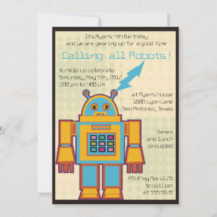 Retro Robot-barns födelsedag-inbjudan -6 Inbjudningar