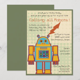 Retro Robot barns födelsedag party Inbjudningar