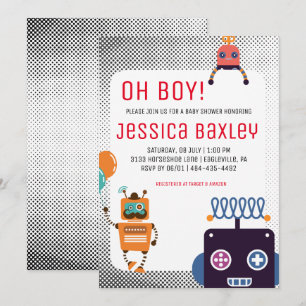 Retro Robot Bebis Shower Inbjudningar