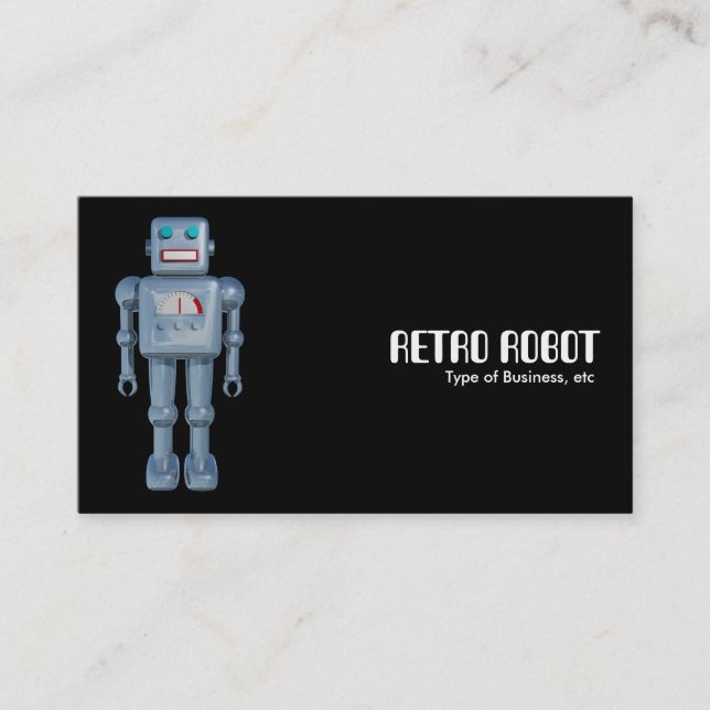 Retro Robot - Black Visitkort (Framsida)