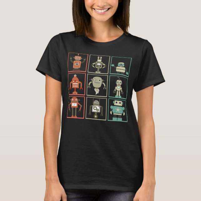 Retro Robot Collection Funny Robotics T Shirt (Framsida)