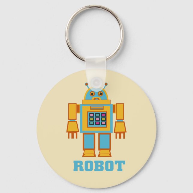 Retro Robot - Cute Kids Keychain Nyckelring (Framsida)