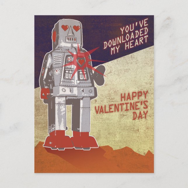 Retro Robot - du har laddat ner mitt hjärta ... Vykort (Framsida)