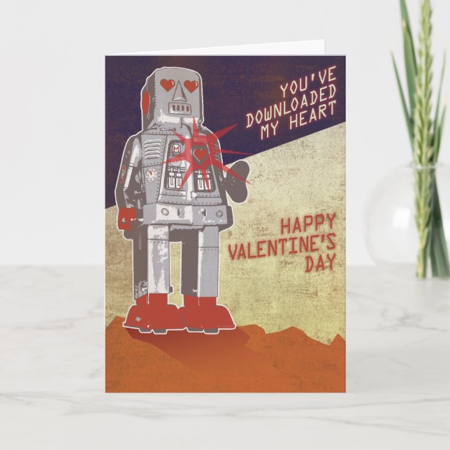 Retro robot - du har nedladdat min hjärta… helgkort (Framsida)