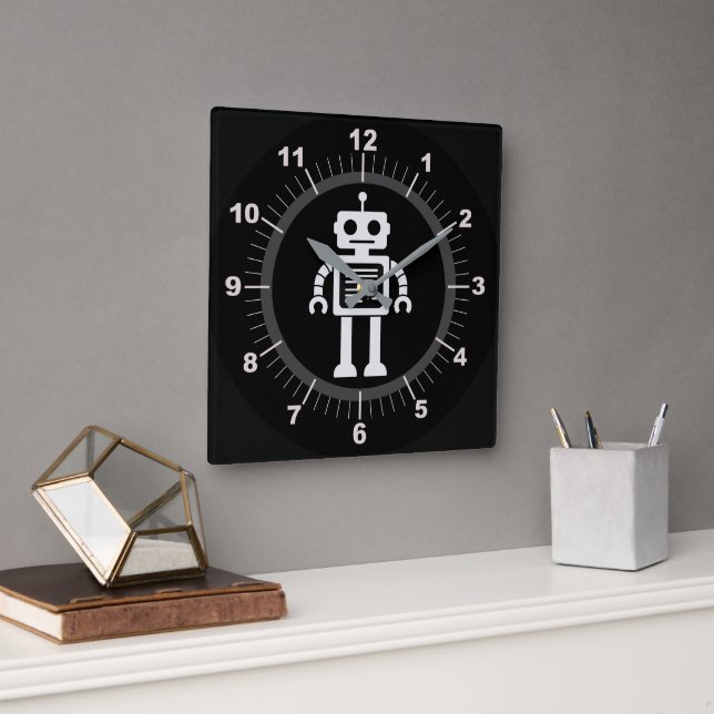 Retro Robot Fyrkantig Klocka (Kontor)