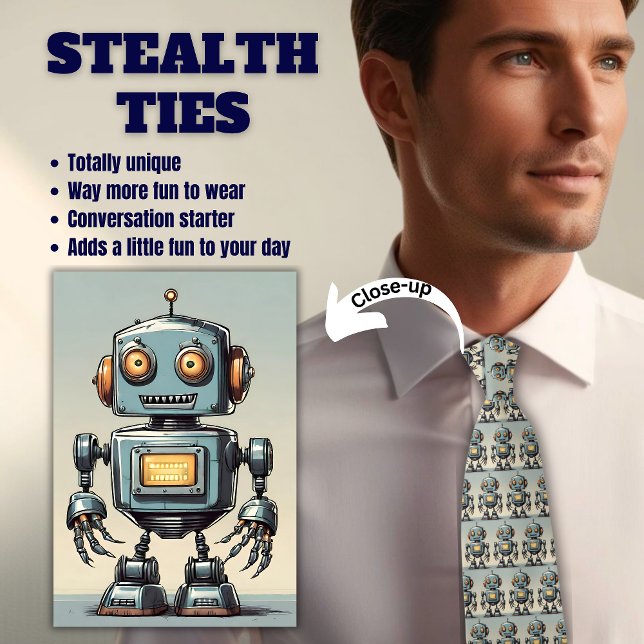 Retro Robot Grått Stealth Neck Tie Slips (Skapare uppladdad)