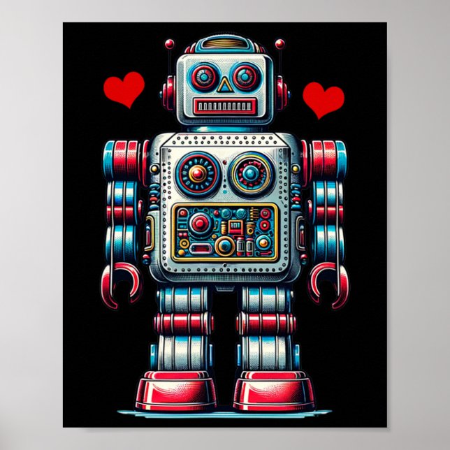 Retro Robot Hjärta Alla Hjärtans Dag Barn Småbarn  Poster (Framsidan)