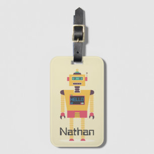 Retro Robot Illustration Personlig Kids Bagagebricka