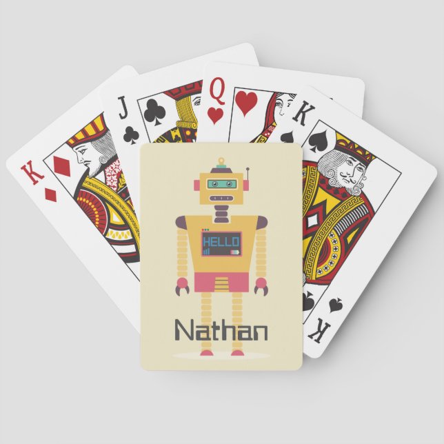 Retro Robot Illustration Personlig Kids Casinokort (Baksidan)