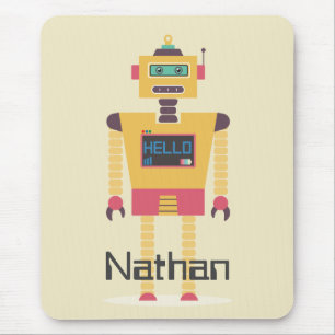 Retro Robot Illustration Personlig Kids Musmatta