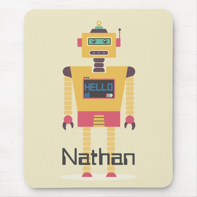 Retro Robot Illustration Personlig Kids Musmatta (Framsidan)