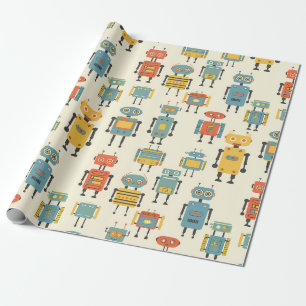 Retro Robot Inpackningspapper Presentpapper