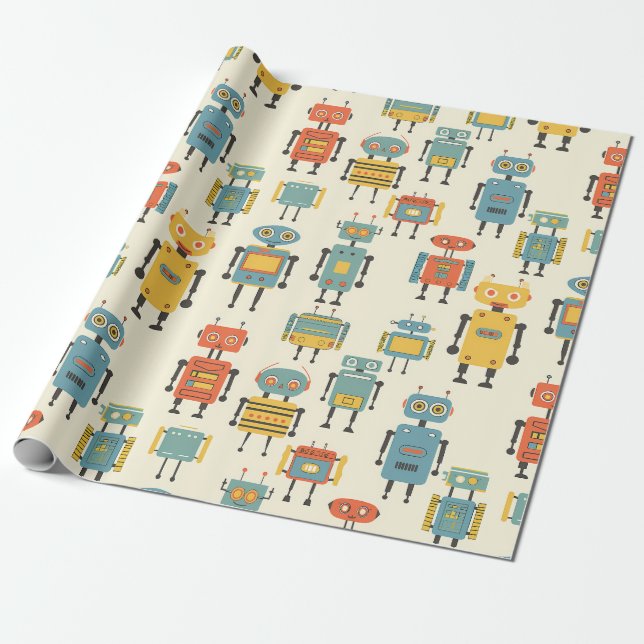 Retro Robot Inpackningspapper Presentpapper (Utrullad)