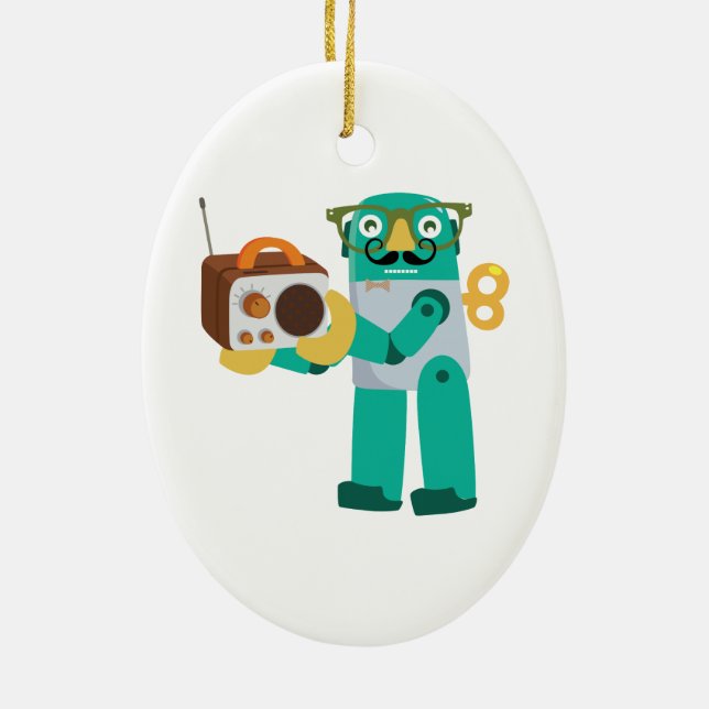 Retro Robot med Radio Julgransprydnad Keramik (Baksidan)