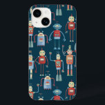 Retro Robot Mönster Mörk<br><div class="desc">Cute och hjälpsamma robotar för tittar i stil på 1950-talet. Farfar gjorde nog de här i sin byggnad. Konstgjord intelligens,  men inte på ett skrämmande sätt. Originalkonst av Nic Squirrell.</div>