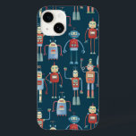 Retro Robot Mönster Mörk<br><div class="desc">Cute och hjälpsamma robotar för tittar i stil på 1950-talet. Farfar gjorde nog de här i sin byggnad. Konstgjord intelligens,  men inte på ett skrämmande sätt. Originalkonst av Nic Squirrell.</div>