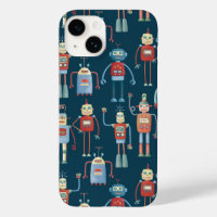 Retro Robot Mönster Mörk