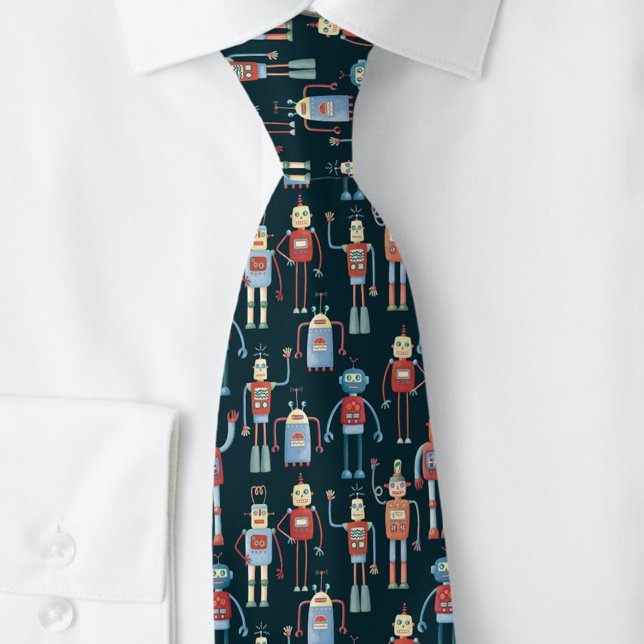 Retro Robot Mönster Mörk Slips (Retro robot pattern neck tie)