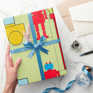 Retro Robot och bil Presentpapper