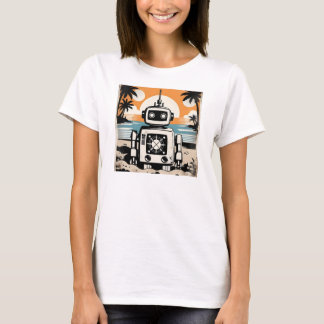 Retro Robot on a Desert Island T Shirt