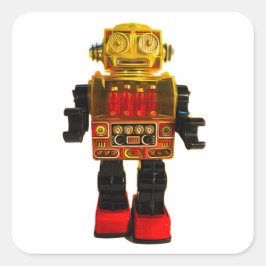 RETRO ROBOT STICKER. FYRKANTIGT KLISTERMÄRKE