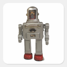 RETRO ROBOT STICKER FYRKANTIGT KLISTERMÄRKE