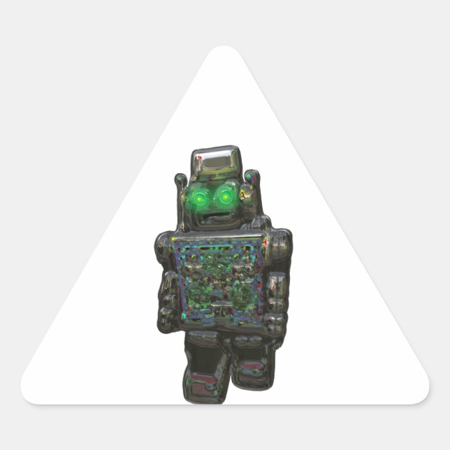 RETRO ROBOT STICKER. TRIANGELFORMAT KLISTERMÄRKE (Framsida)