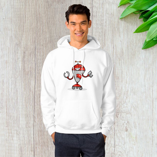 Retro Robot Tecknad Roligt Red and Silver AI Bot Hoodie (Skapare uppladdad)