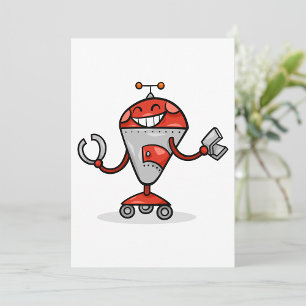 Retro Robot Tecknad Roligt Red and Silver AI Bot Inbjudningar