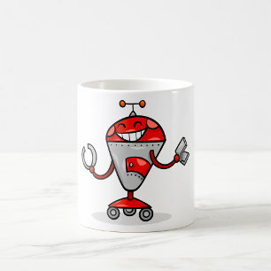Retro Robot Tecknad Roligt Red and Silver AI Bot Kaffemugg