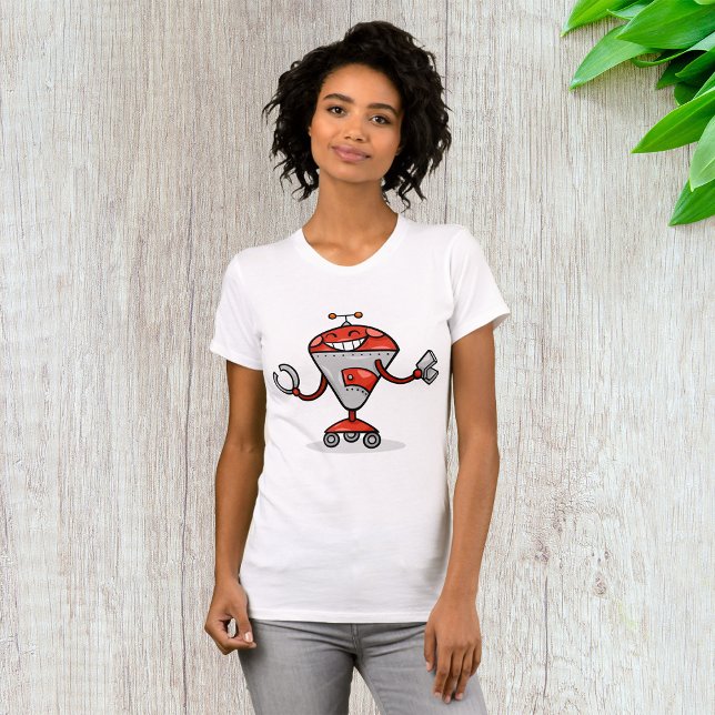 Retro Robot Tecknad Roligt Red and Silver AI Bot T Shirt (Skapare uppladdad)
