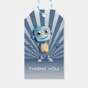 Retro Robot Theme Birthday Tack Presentetikett