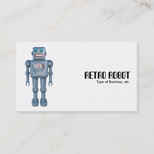 Retro robot - vit visitkort (Framsida)