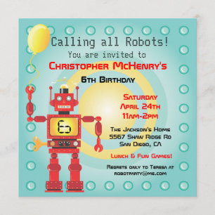 Retro robotfödelsedagsfest inbjudan