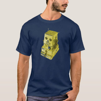 Retro robotleksakgult på blått tröja