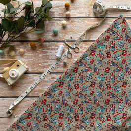 Retro Robots Blue och Red Patterned Tyg